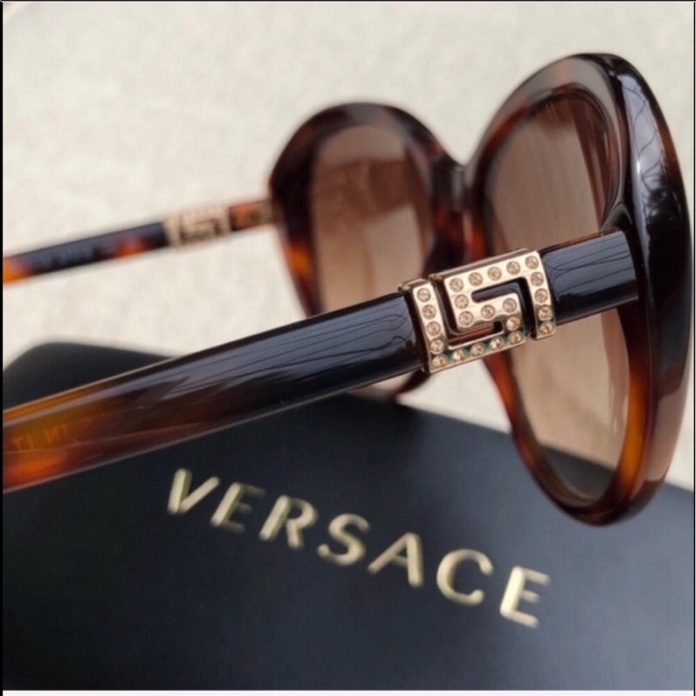 VERSACE 57mm Pop Chic Greek Key sunglasses  CRYSTALS tortoise brown NWT